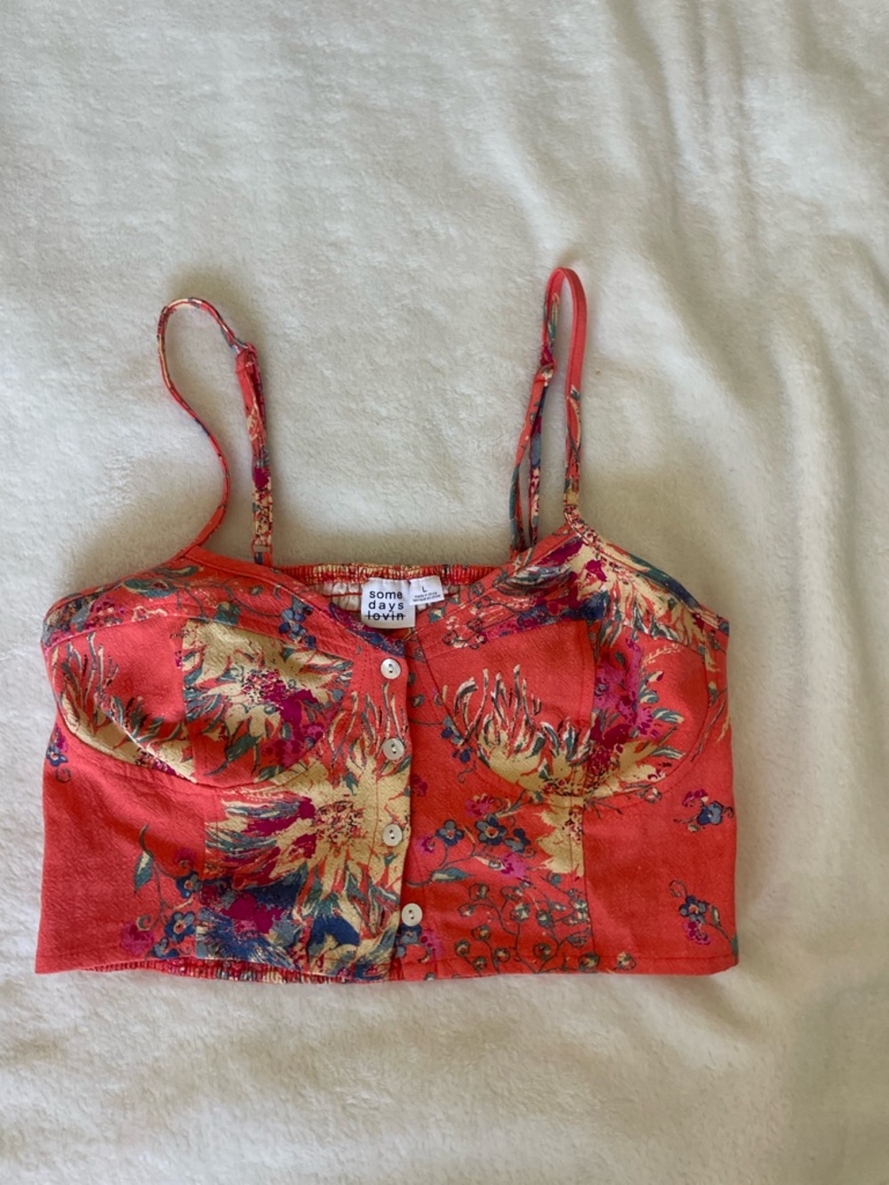 Somedays Lovin Coral Floral Button-Front Crop Cami